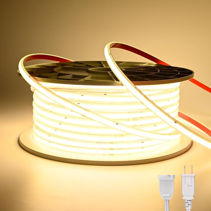 ETL COB LED Rope Light IP65 AC 120V 65.6FT 1200lm Ultra Bright 4000K White | IP65 Cold-Resistant ETL Light Strip No Driver Tape Lighting for Home Commercial LED Strip Light 4000K Natural White 2x32.8FT