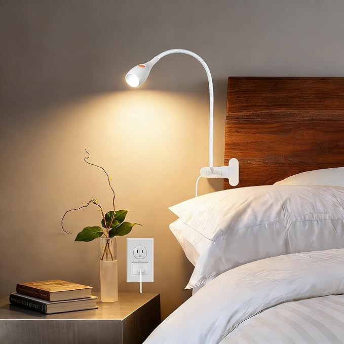 acegoo Minimalist Reading Light for Bed Headboard Dimmable White Book Light Clip on Lamp with USB-C Adapter, Flexible Neck & Handy Lamp Head Switch, CRI 95+