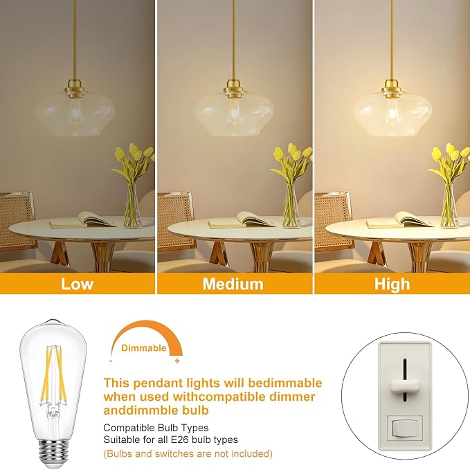 Modern Pendant Lights Kitchen Island, Brushed Gold Pendant Light Fixtures with 11" Clear Glass Shade, Industrial Hanging Pendant Lights Fixture for Kitchen Island Dining Room Bedroom Hallway Entryway