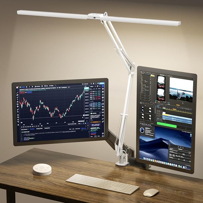 Led Desk Lamp for Home Office - 2400LM Ultra Bright Desk Light -Eye Caring Desk Lamp with Clamp - Adjustable Office Lamp with Remote Control- Easy Installation - 24W White