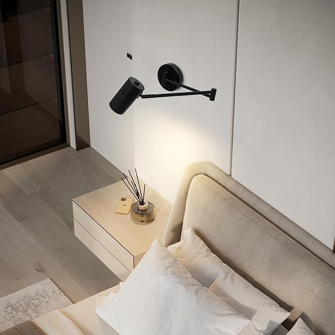 Swing Arm Wall Sconce Adjustable Wall Mount Reading Light Headboard Lamp, Modern Hardwired Sconces GU10 Wall Swivel Spot Lights for Bedroom Bedside Living Room Study