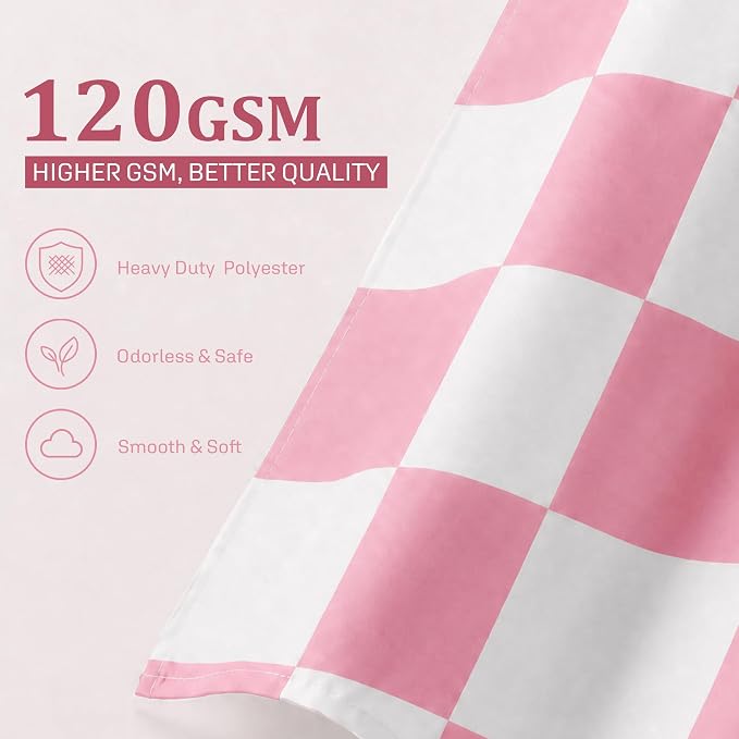 Ohocut Checkered Shower Curtain, Pink Shower Curtains for Bathroom, Cute Retro Checkboard Shower Curtain Vintage Aesthetic, Washable Fabric Bath Curtain 72''x72''