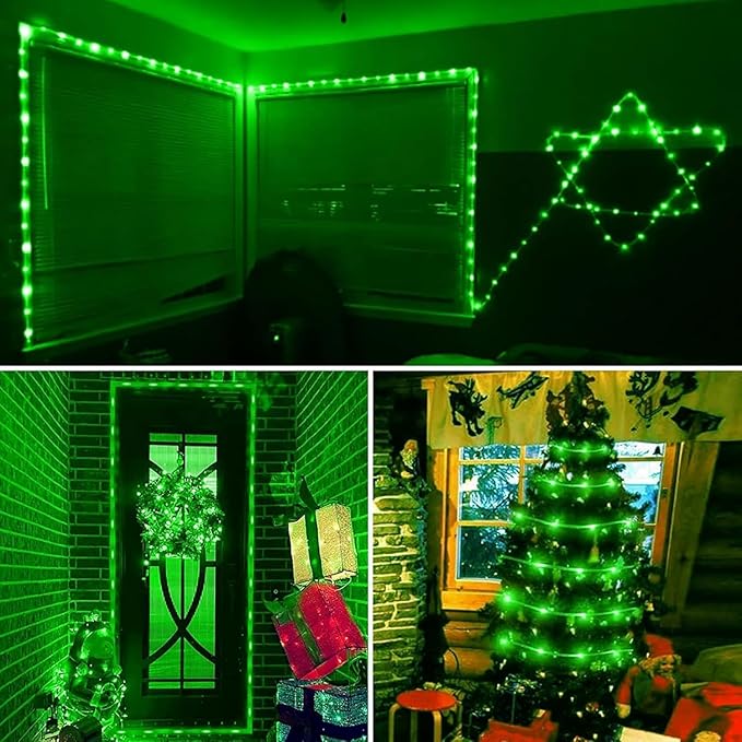 QITONG 2 Pack Green Solar Rope Lights, Each 33ft 100 LED String Lights Outdoor, 8 Modes Fairy Lights in Clear PVC Tube