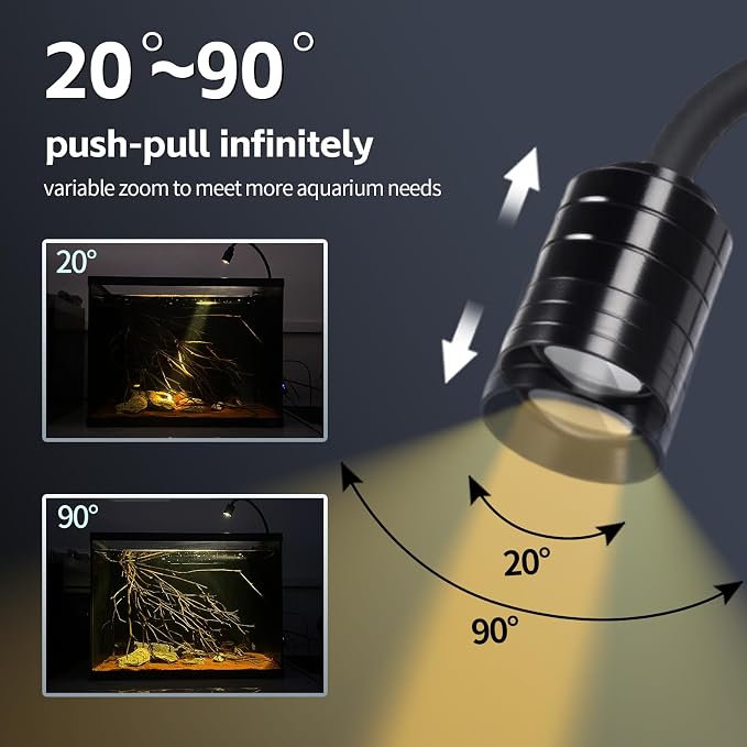 3W LED Aquarium Light, Clip On Fish Tank Lamp | Full Spectrum, 3 Color Modes, Adjustable Beam, Aluminum Housing, Terrarium & Coral