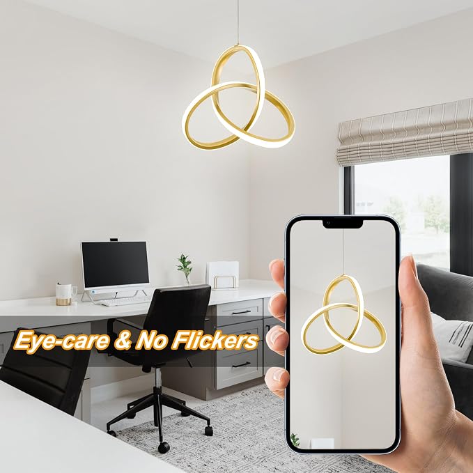 MAYNA Spiral Kitchen Pendant Lighting, 4000K Modern LED Pendant Lighting, 18W Adjustable Height Island Light Fixture for Kitchen Bedroom Kitchen Island Cafe, 1 Pack (Gold)
