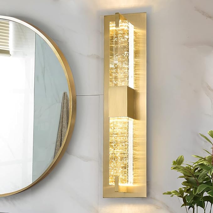 WOSHITU LED Wall Sconce Light: 19 Inch Gold Modern Sconces Wall Lighting 3000K Dimmable Crystal Wall Lamps Indoor Bathroom Sconce Wall Mount Light Fixtures for Living Room/Bedroom/Hallway