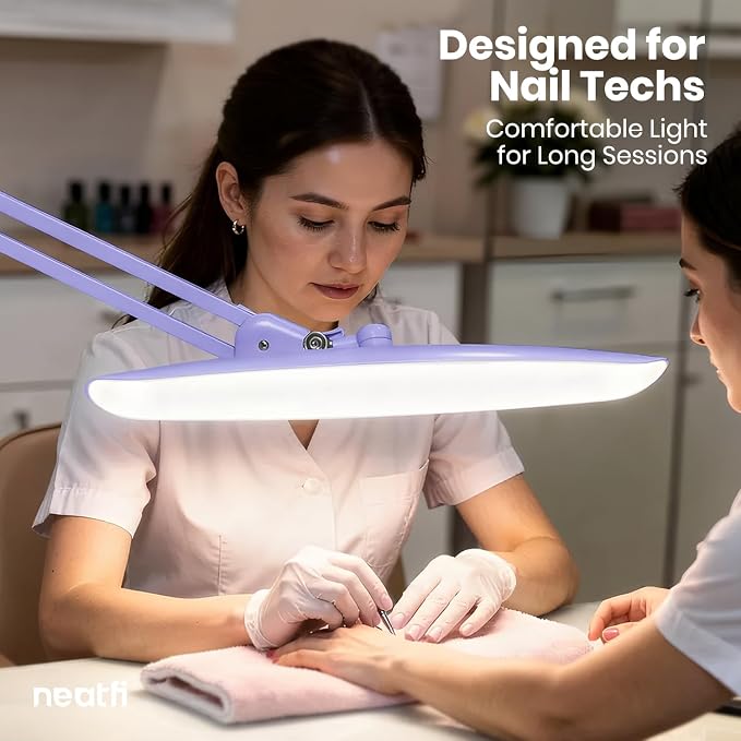 Neatfi XL 2200 Lumens 24W LED Desk Lamp – Shadow-Free Task Lighting | 4-Level Dimming | Home Office & Crafts Use | 20-Inch Wide Head (Lavender, Non-CCT with Clamp)