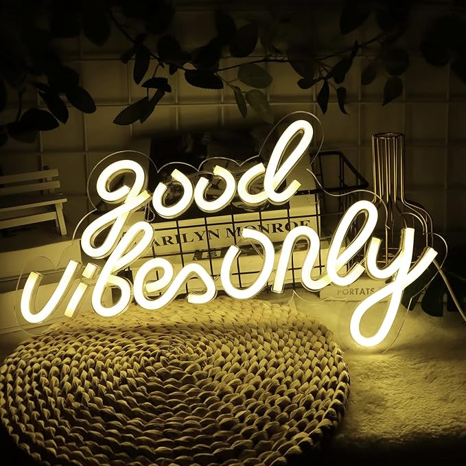 JFLLamp Good Vibes Only Neon Signs for Wall Decor Neon Lights Led Signs Suitable for Living Beer Bar Game Room Hotel Birthday Party Restaurant Christmas Unique Gift for Lover, 16.5*10 Inch(Warm White)