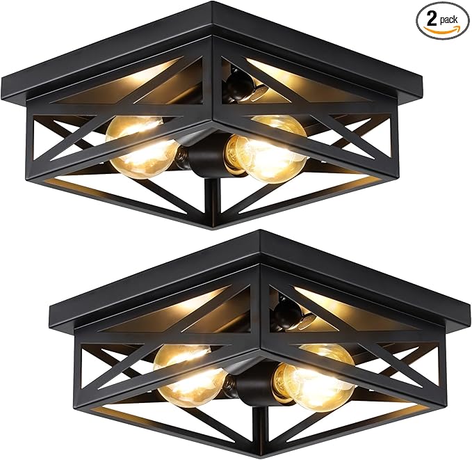 2Pack Vintage Farmhouse Flush Mount Ceiling Light Fixtures, 2-Light Hallway Kitchen Ceiling Light, Industrial Farmhouse Light Fixtures Ceiling Mount for Bedroom