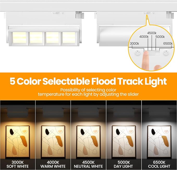 5 Color Linear H Track Lighting Heads H Type Track Light Heads Dimmable LED Track Lighting Fixtures Ceiling Spot Light, H Style Track Heads for H Track Lighting Rails, White CRI90 12W 3 Pack