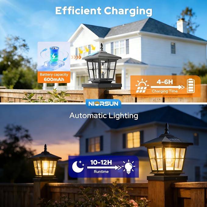 4x4 Post Solar Lights with 3 Color Temps, Edison Bulb, 4 Pack Black | Solar Post Cap Lights, 4x4 Post Caps & 5x5 Wood Vinyl, IP64 Waterproof Fence Post Solar Lights Outdoor,Solar Deck Post Lights