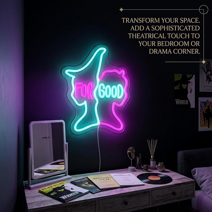 For Good Neon Sign, Music Merch,Witch Decor | Blue and Pink,Broadway Inspired Gift, Wall Decor, 14.6"x11.4"
