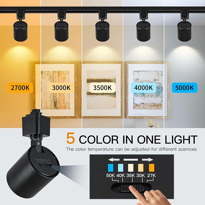 5 Color 4-Light Track Lighting Kit with 3.3FT H Track Rail, Black | 10W Dimmable LED Track Lighting Fixtures Ceiling Spotlight 800LM, CRI90, Floating Canopy Connector Included for Installation