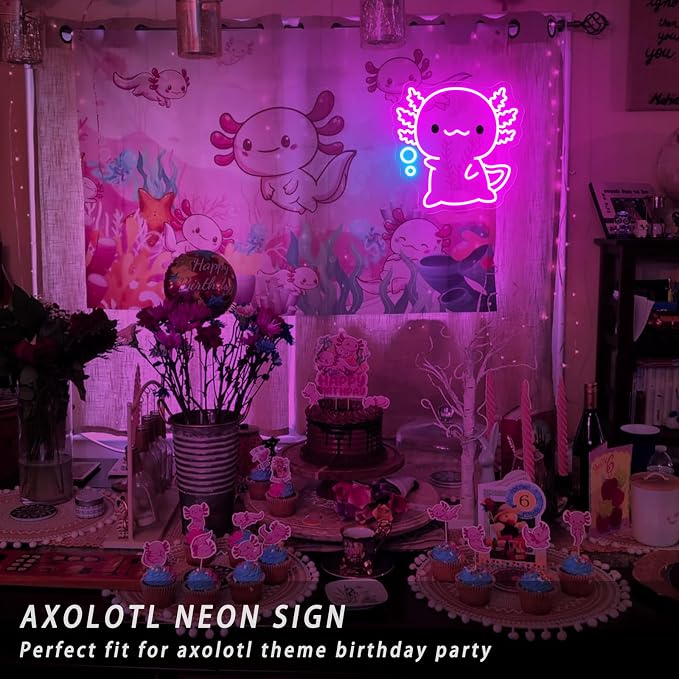 Axolotl Neon Sign, LED Night Light for Kids Room Wall Decor | Cute Bedroom Decor, Gamer Setup, Birthday Party, Nursery Room, Kawaii Style, Soft Glow, USB Powered, Gift Ready