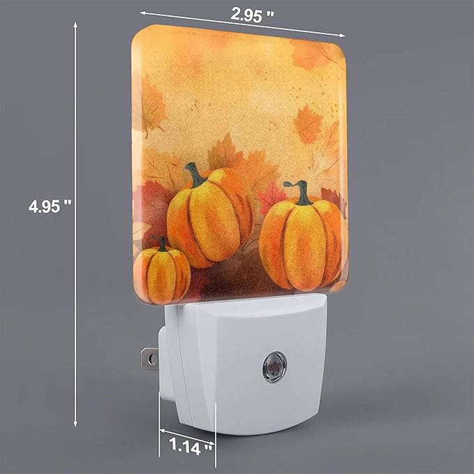Pumpkins Maple Leaf Thanksgiving Night Light Set of 2, Fall Sunflowers Auto Sensor LED Dusk-to-Dawn Nightlights, Plug-in Sensor Lamp for Bedroom Bathroom Decorative