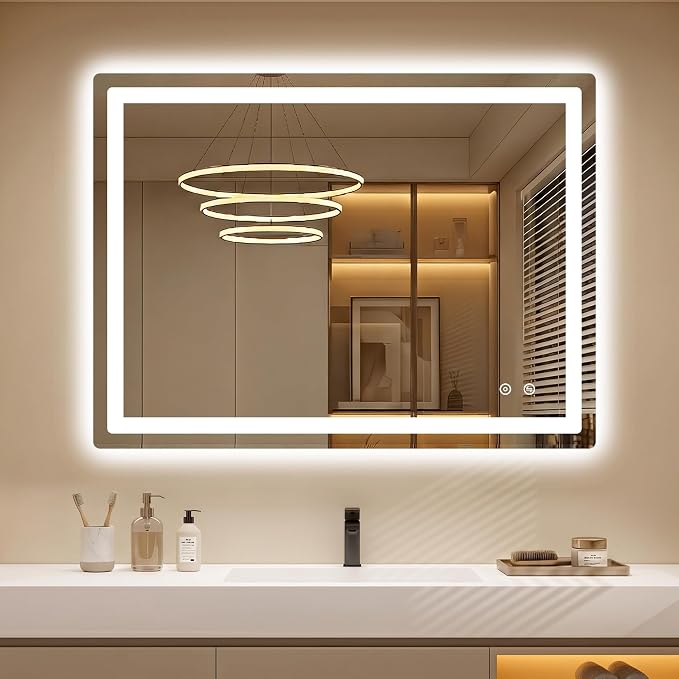 LED Bathroom Mirror with Lights, 30 x 40 Lighted Vanity Wall Mirror | Backlit and Frontlit, Anti-Fog, Dimmable 3 Colors, Shatter-Proof Tempered Glass, Memory Function, Plug-in/Hardwired