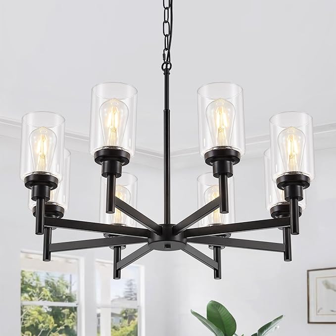 28.34'' Large Chandelier Dining Room Light Fixtures, 8-Light Modern Black Chandeliers Over Table, Living Room Lights Farmhouse Chandelier for Entryway Foyer Bedroom
