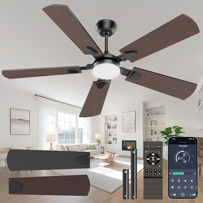 Ceiling Fans with Lights, 52 Inch Modern Ceiling Fans with Lights and Remote Control, DC Reversible Motor, Noiseless, 3CCT, Ceiling Fan for Bedroom, Living Room, Apartment Indoor/Outdoor Use