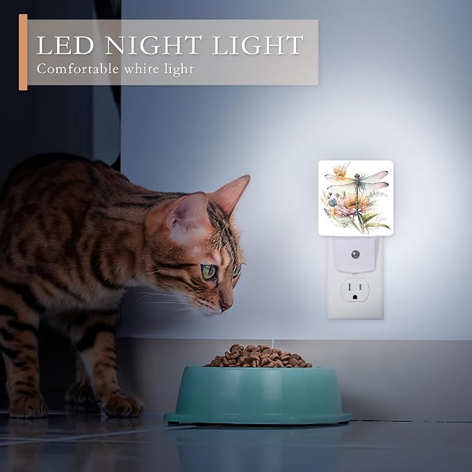 Night Light,Dragonfly Watercolor Night Lights Plug into Wall for Boys Girls Bedroom Decorative Half Round Nightlight Led Lamp 0.5W Sleep Friendly