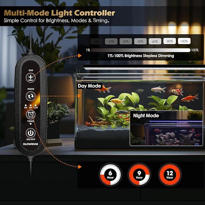 Full Spectrum Freshwater Aquarium Light, Fish Tank Light (36-41in | LED Fish Tank Light with Auto Timer, Freshwater Planted Aquarium Grow Lights, Brightness Adjustable, Daylight/Moonlight Mode
