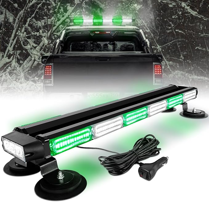 ASPL 26inch 126 LED Rooftop Emergency Strobe Lights Bar Double Side Flashing Safety Warning Traffic Advisor Light Bar Hazard Snow Plow Light for Trucks Vehicles Construction Tow Pickup(Green/White)