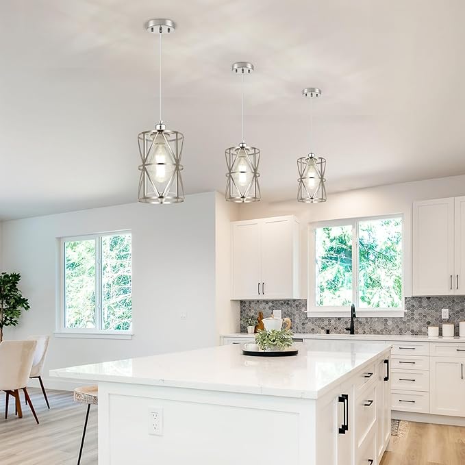 5.4"×7.9" Pendant Lights Kitchen Island with Clear Glass, Brushed Nickel Pendant Lights, Cylindrical Modern Kitchen Light Fixtures, Pendant Light Over Island, Foyer, Dining Room, Entryway