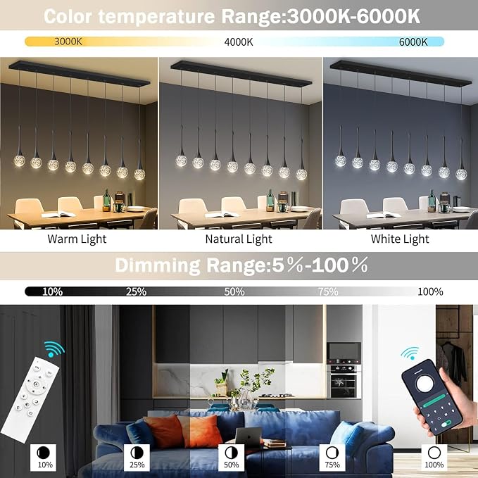 8 Light Modern Glam Crystal Rectangular Chandelier for High Ceiling LED Dimmable Ceiling Pendant Light Kitchen Island Staircase Foyer Enterway Living Room Chandelier Lighting Antique Black