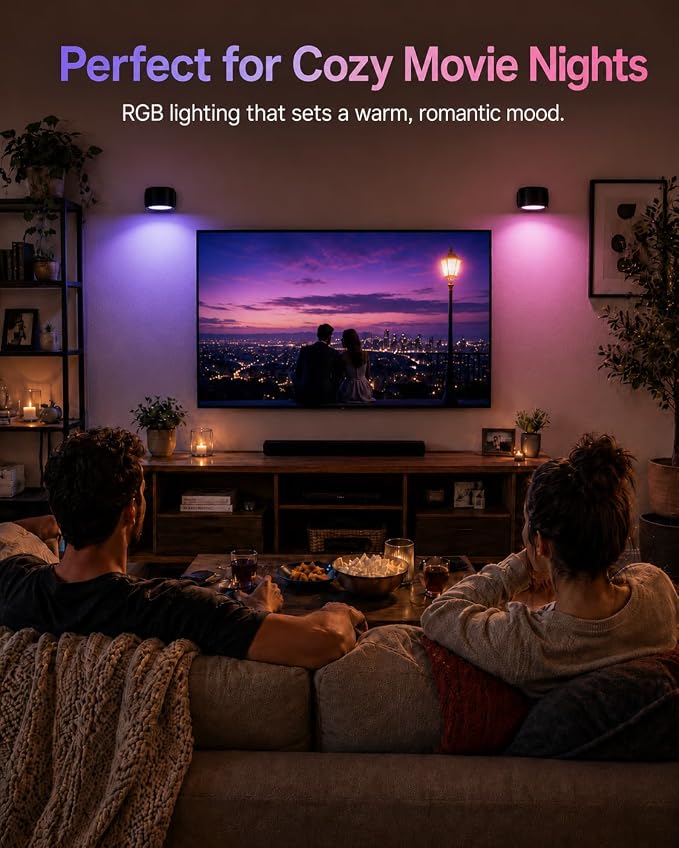 Rechargeable RGB Wall Sconces with Remote, Dimmable 360° Lights | 80 RGB Colors, 3 Color Temperatures, Remote and Touch Control, Ideal for Gaming Rooms and Bedrooms