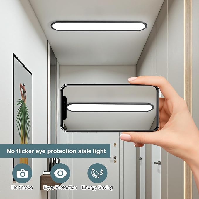 55.1" High Brightness Linear LED Ceiling Lamp, 60W Dimmable Low Profile Flush Mount LED Flat Panel Long Ceiling Light Fixture for Kitchen Office Laundry Shop, Black