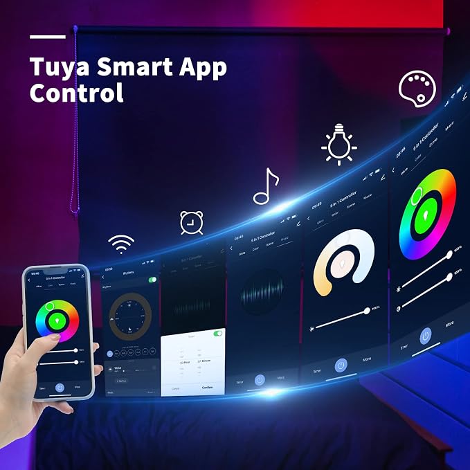 PAUTIX WiFi 5-in-1 LED Controller Dimmable for Monochrome CCT RGB RGBW RGBCCT LED Strip Lights Compatible with Tuya APP/Smart Life/Alexa/Google Home/Siri,DC12-24V Lights Controller(Without Battery)