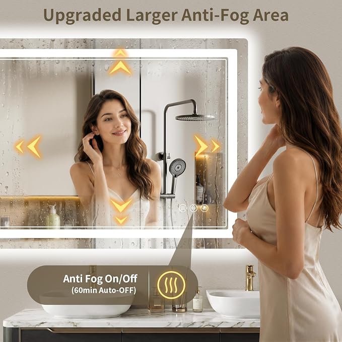 24"x32" LED Bathroom Mirror with Lights, Backlit + Front Lit, Anti-Fog, Lighted Bathroom Mirror for Wall, HD Shatterproof Tempered Glass, Dimmable, Memory Function (Horizontal/Vertical)