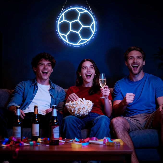 Soccer Neon Sign for Wall Decor, Dimmable Soccer LED Sign with USB Powered ON/OFF Switch, 12 x 12 In Football Neon Light for Boys Bedroom, Game Room, Living Room, Club, Soccer Gifts for Kids Teens