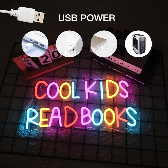 Cool Kids Read Books Neon Sign Reading Corner for Kids Neon Signs for Wall Decor LED Light Library Classroom Book Club Christmas Gift for Teens