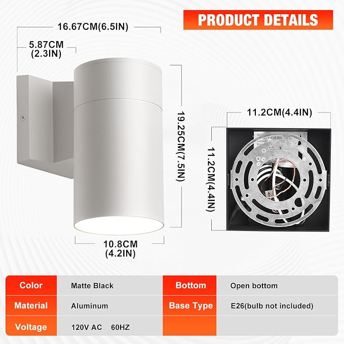 QQCherry Modern Outdoor Wall Light - Aluminum Outdoor Porch Sconce for House, Patio, Garage, Doorway & Entryway - Stylish Waterproof Exterior Lighting for Outside(White,E26)