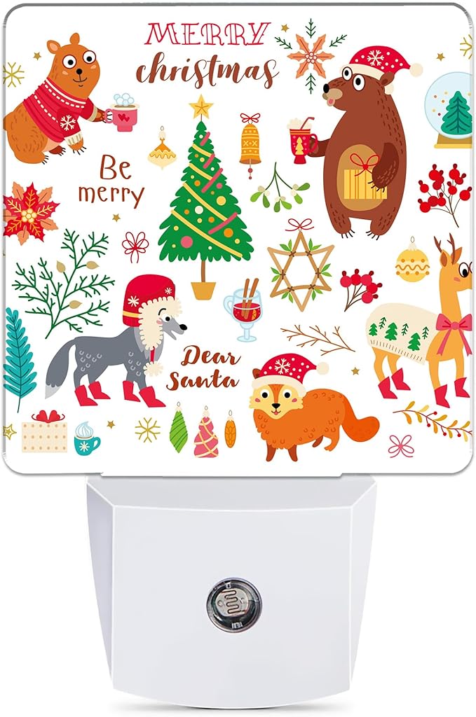 Christmas Forest Animals Night Light, New Year Decoration Plug into Wall with Dusk to Dawn Light Sensors, Warm Nightlights for Bedroom, Bathroom, Hallway, Kitchen, Gifts Ideal for Boys Girls Women