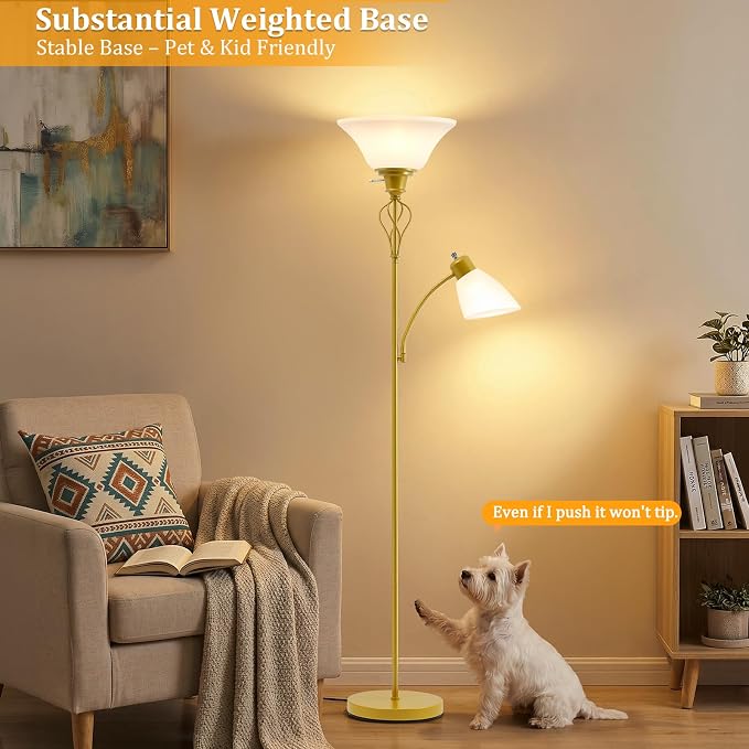 Floor Lamps for Living Room, 70" Tall Torchiere Floor Lamps, Plastic Shade | Tall Lamp with Adjustable Gooseneck Reading Light, Modern Corner Standing Lamp for Bedroom, Office, Separate On/Off Switch