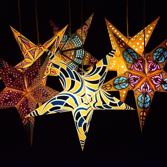 Honeycomb Yellow Paper Star Lantern with 12 Foot Power Cord Included
