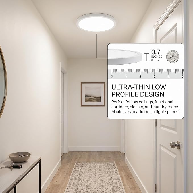 8-Pack Flush Mount 12Inch Ceiling Light Fixtures 24W Ultra-Thin 0.7" | 5CCT 2700K-3500K-4000K-5000K-6500K, Edge-Lit LED Round Flat Panel Light for Living Room Bedroom Bathroom Hallway, White