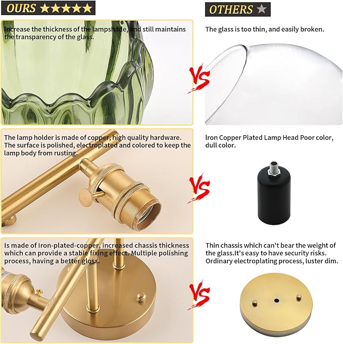 Bathroom Light Fixtures, 2-Light Brass Vanity wall Light Over Mirror with Green Tulip Glass Shade for Bedroom Living Room (Bulb Not Included)