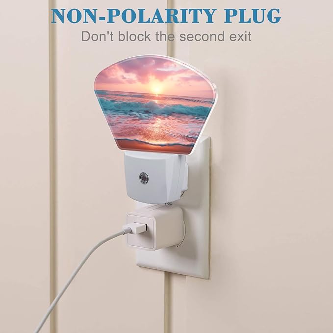 Pink Beach Sunset Night Light Sunrise Beach Nightlight Plug into Wall with Dusk to Dawn Sensor for Kid Girls Boys Women Men Room, Hallway, Kitchen, Bathroom, Stairs Decor