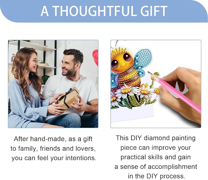 JISHSHAY Diamond Painting Night Light Diamond Art Table Lamps Gem Art LED Lights Gem Painting Desk Lamp Mosaic Kits for Adults DIY Kits for Adults with Special Shaped Crystal Bee