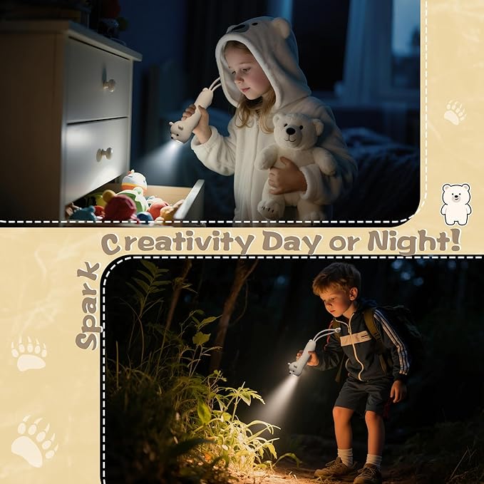 Silicone Polar Bear Flashlight, Dimmable Rechargeable Hanging Night Light for Camping, Night Walks and Home Use, Animal Themed Themed Portable Torch