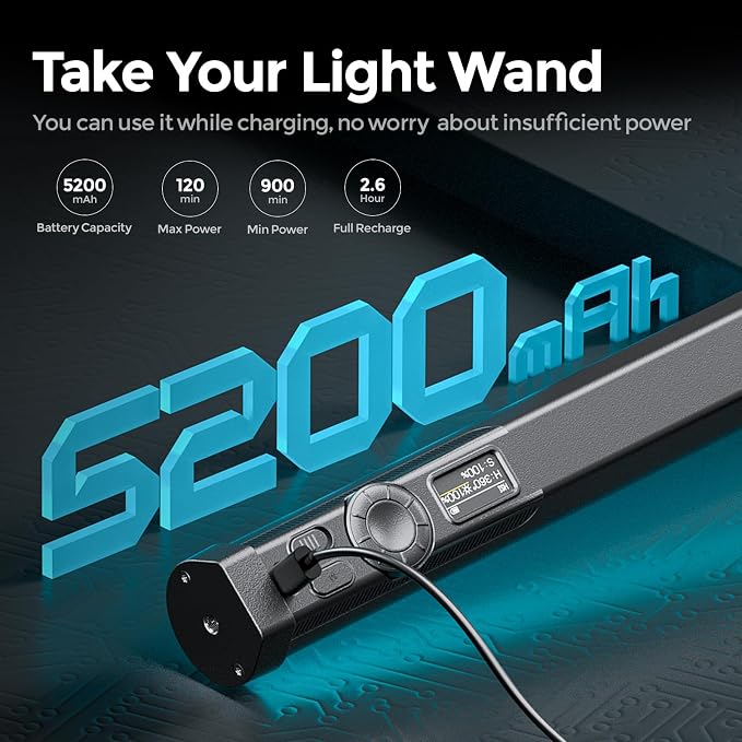 PHOTOOLEX Magnetic Light Wand, 360° RGB Tube Light, LED Video Light Stick | 10W/Full Color/CRI 96+/TLCI 97+/2500K-9900K/21 Scenes/Handheld/5200mAh, for Studio Photography Vlog Recording Streaming