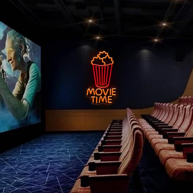 Movie Time Neon Sign Dimmable Movie Night Neon Sign Wall Decoration Gift for Cinema Game Room Man Cave Theater Party 10 * 16.4 Inch