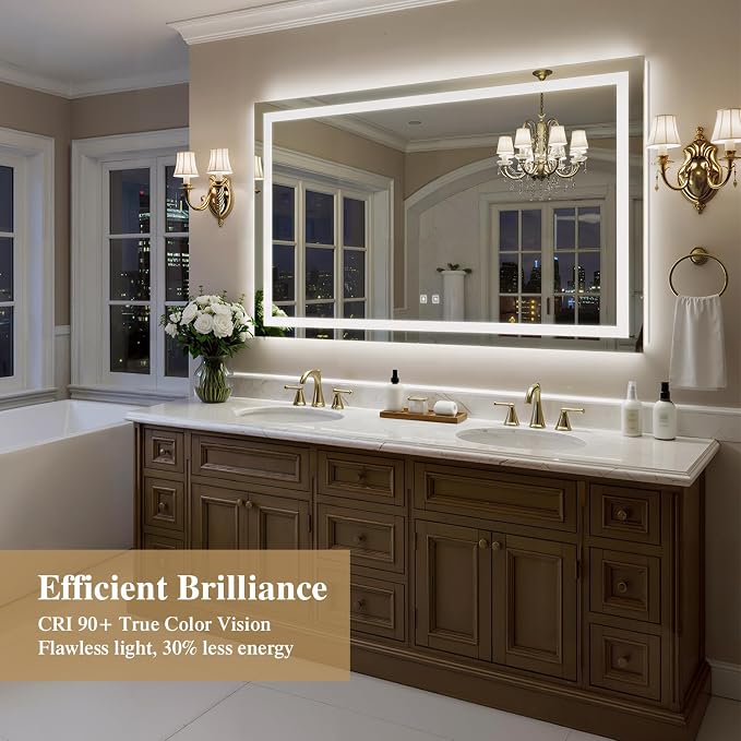 60X36 Inch Frontlit+ Backlit LED Bathroom Mirror with Lights | Bathroom Vanity Mirror for Wall, Ultra-Clear Tempered Glass, Shatter-Proof, Anti-Fog and Memory Function, ETL Listed
