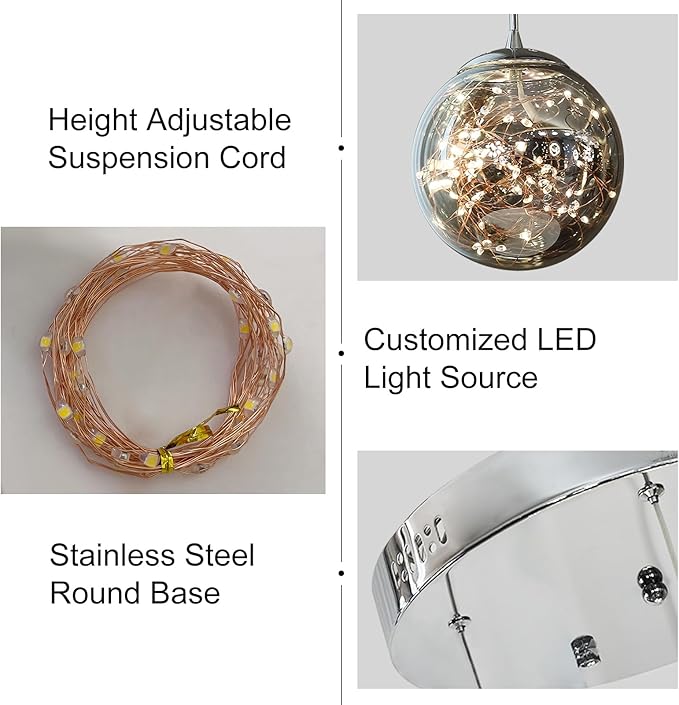 Pendant Lights Modern Crystal Chandeliers Hanging Light Fixture for Kitchen Island Sphere Pendant Light,Adjustable Chandelier for Dining Room,Foyer,Living Room Entryway