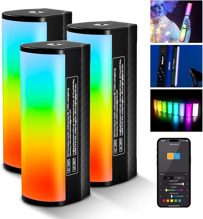 NEEWER 3PCS Pro Magnetic Handheld Light Wands, APP DMX Control/Custom Effects/Light Group, 360° Full RGB, 2600mAh 2500-10000K Dimmable CRI97 17 Scenes, Video Recording Photography LED Lighting, TL98C