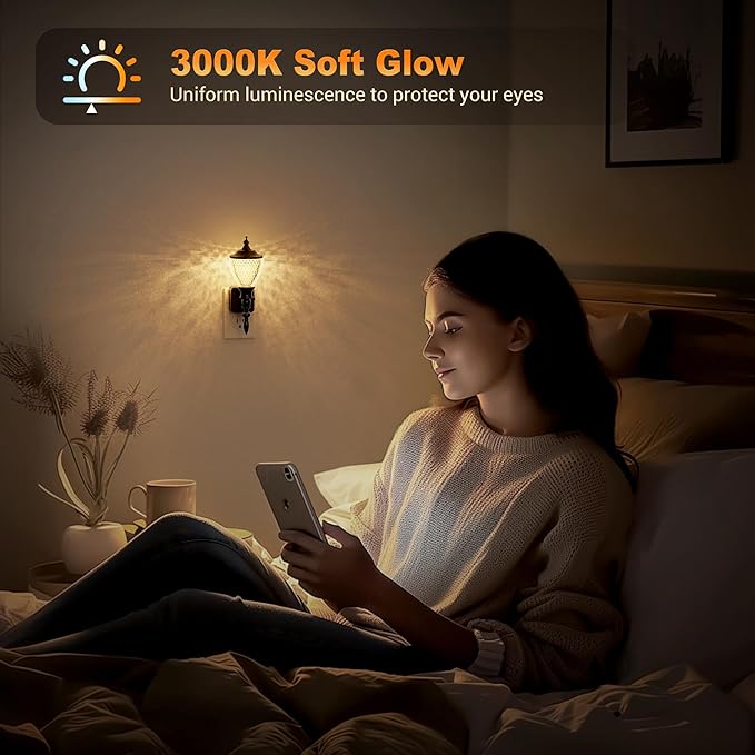 JandCase Night Lights Plug into Wall, 3000K Soft White, Dusk to Dawn Sensor, 0-100LM Dimmable Industrial Night Light, for Bedroom, Bathroom, Living Room, Hallway