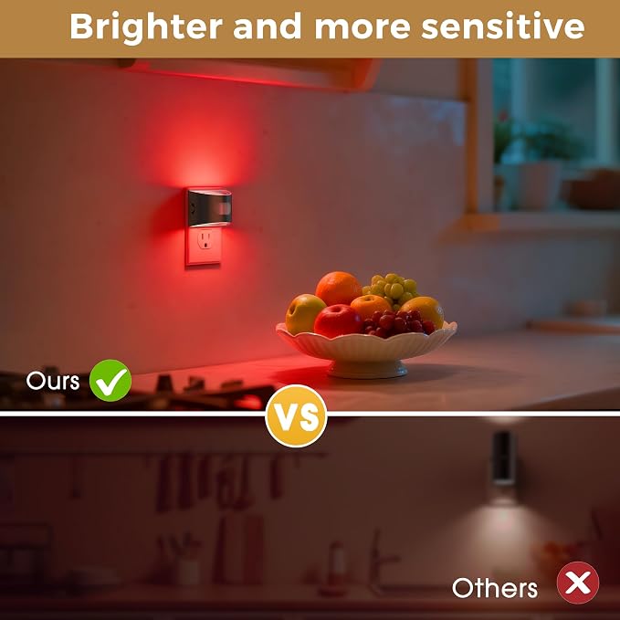 L LOHAS LED Motion Sensor Night Light, Night Lights Plug into Wall, 2 Pack | Nightlight with Dusk to Dawn & Motion Detection Sensor, 30-100Lm Adjustable Brightness, Red Light, Black Housing