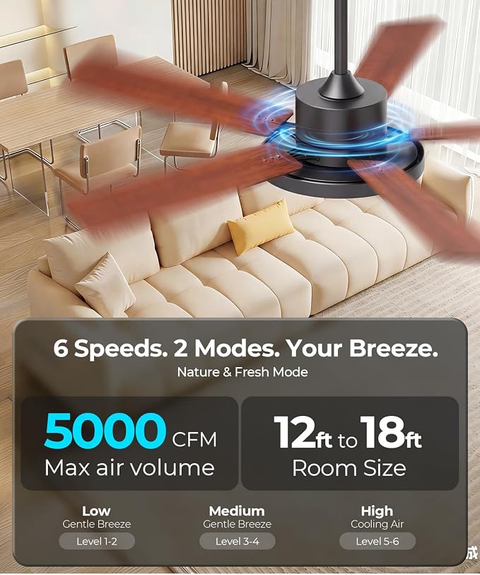 RGBCW Smart 52" 2600LM LED Ceiling Fan Light with Remote, Brown | Alexa/Google/App Control, Reversible DC Motor, 6 Speeds & 2 Fan Modes, Dimmable, Quiet Fan for Bedroom, Living & Gaming Room